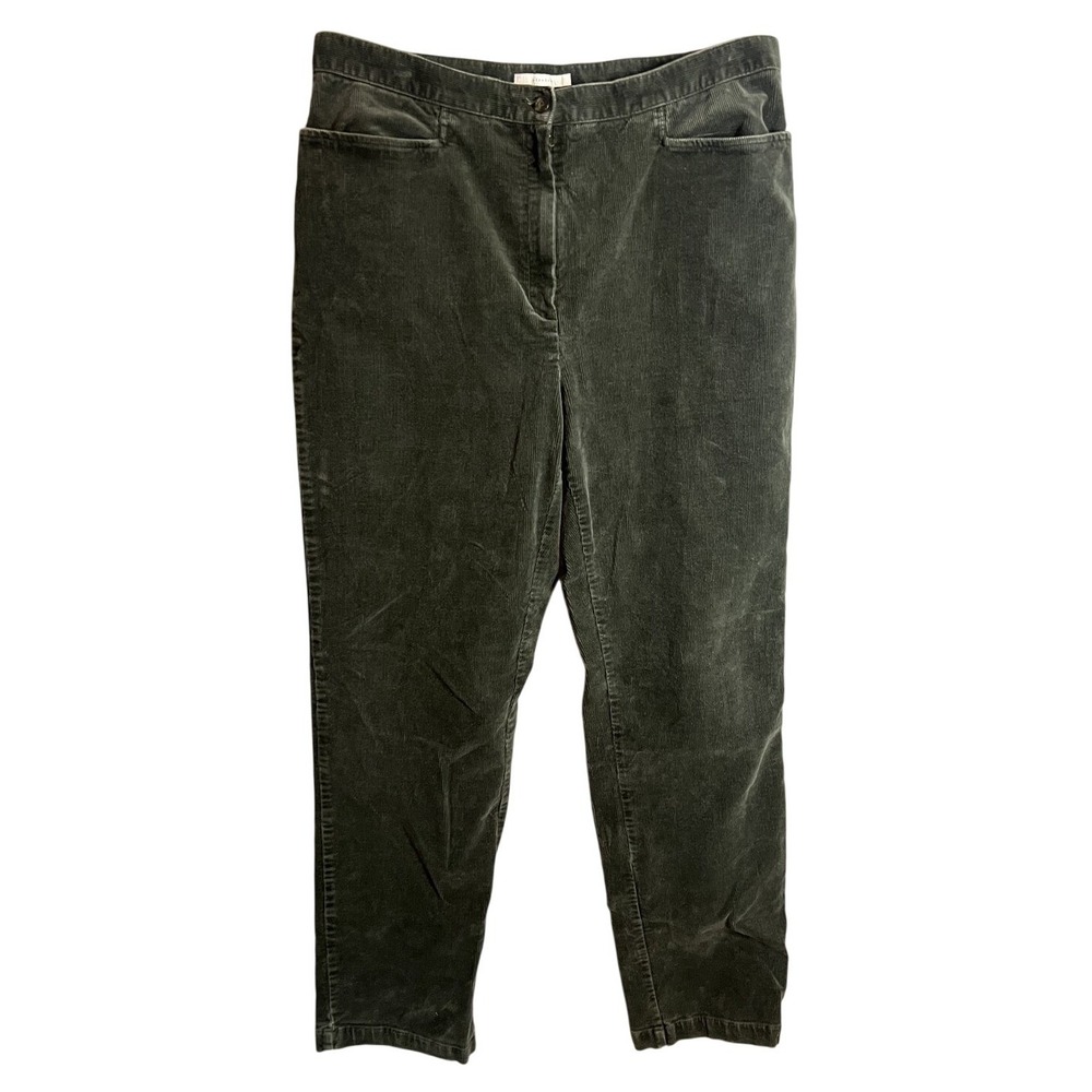 Jones Sport Women's Size 14 Dark Green Corduroy Straight Leg‎ Pants Stretch